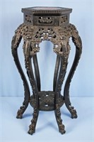 Chinese Carved Hardwood Plant Stand W/ Marble Top