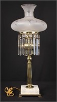 Marble and Brass Astral Lamp w/ Etched Satin Shade