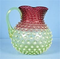 Hobbs Rubina Verde Opalescent Cranberry Pitcher