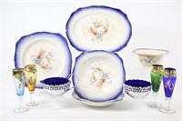 Antique China, Blue Glass & Painted Stemware