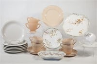Glass & Ceramic Peach Cups & Dessert Plates
