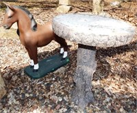Cement Horse & Two Piece Pedestal