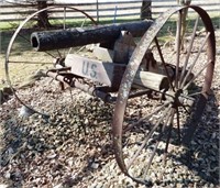 Wooden Cannon with Steel Wheels - Yard Decor