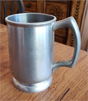 English Pewter Mug, Glass Bottom, Marked