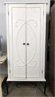 Tall White Cabinet on Wrought Iron Base