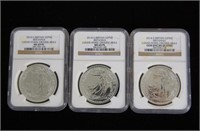 Three Silver Britannia Mule Rare cast error MS 69