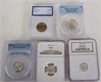 Collection of graded 10c and penny 5pcs
