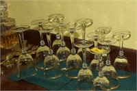 13 PC GOLD RIM GLASSES & CONTENTS OF CABINET