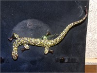 Green rhinestone lizard brooch pin - Kenneth
