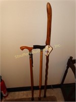 2 Wooden canes & 1 wood walking stick