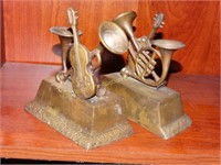 Musical instruments brass bookends 6" H