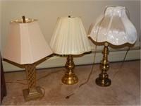 3 Brass lamps - 27"h x 28"h x 30"