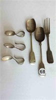 FIDDLE BACK SPOONS AND FORK + 3 STERLING