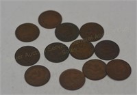 12 Indian Head Pennies back to 1887