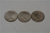 3 Nice Peace Silver Dollars 2 - 1923, 1922