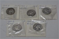 5 Silver Quarters: 3 - 1940d, 2 - 1955d