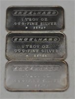 3 - .999 Silver 1 oz Englehard Bars