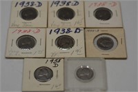 8 - 1938d Jefferson Nickels