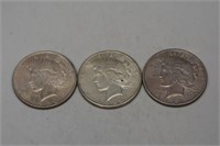 3 Nice Peace Silver Dollars 2-1922, 1923