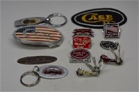 12 Case Hat Pins, Key Chains, Belt Buckle, Patch