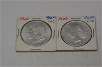 2 Uncirculated Silver Dollars: 1921 Morgan & 1923