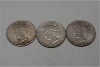 3 Nice Peace Silver Dollars 1922, 2-1923