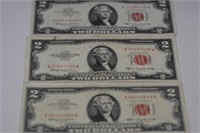 3 - Two Dollar Red Seal Notes: 2-1963 & 1953