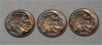 3 Uncirculated 1938d Buffalo Nickels