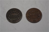 2 U.S. Two Cent Coins: 1864 & 1865