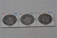 3 Morgan Silver Dollars 1881, 1883s, 1884s