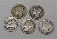 5 Better Date Mercury Dimes: 1916,31,27s,24d,16s