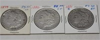 3 Morgan Silver Dollars 1879, 1881s, 1880