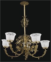 Brass 5 Arm Chandelier With Winged Griffins