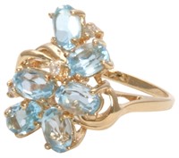 14K Gold and Blue Topaz Ladies Ring