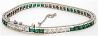 14K Diamond and Emerald Tennis Bracelet