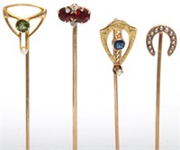 4 Pcs. Estate Jewelry Gold Stick Pins