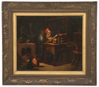 Oil On Tin Painting of an Alchemist