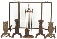 2 Sets of Andirons & Fireplace Tools
