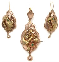 14K Gold Filigree Pendant and Earrings