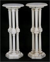 Pr. 3 Column Turned Marble Pedestals