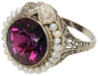 14K, Rhodolite & Pearl Ring