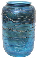 Durand Blue Iridescent Thread Art Glass Vase
