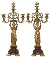 Pr. Marble & Bronze Candelabra