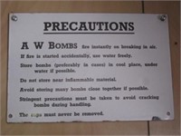 Original WW2 AW Bombs Porcelain Sign