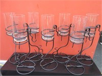 Set of 7 Iron and Glass Candle Holders