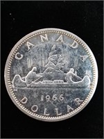 Pièce de monnaie, Dollar Canadien 1966, en argent