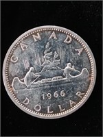 Pièce de monnaie, Dollar Canadien 1966, en argent