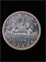 Pièce dollar canadien, 1966, en argent (pds: