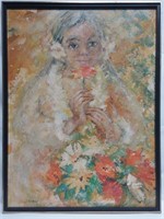 Salme Utsal, "Flower girl", huile sur panneau