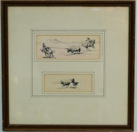 Edward Borein Pen and Ink diptych drawing Cowboys